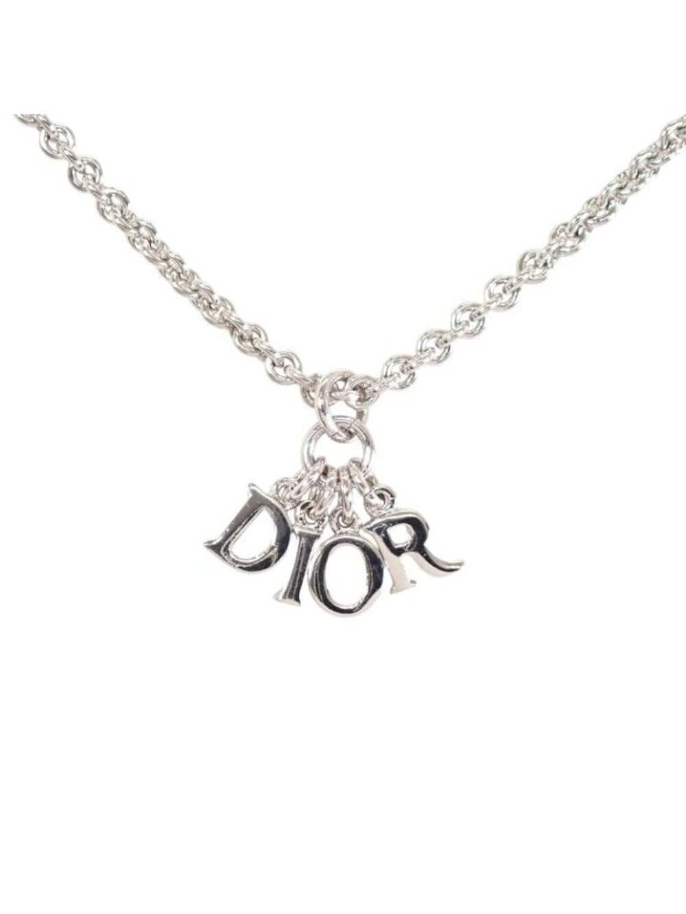 Dior Vintage Logo Necklace Metal Silver Genus Simple